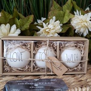 VHTF NWT Rae Dunn  LOVE JOY WISH Ornament Set of 3